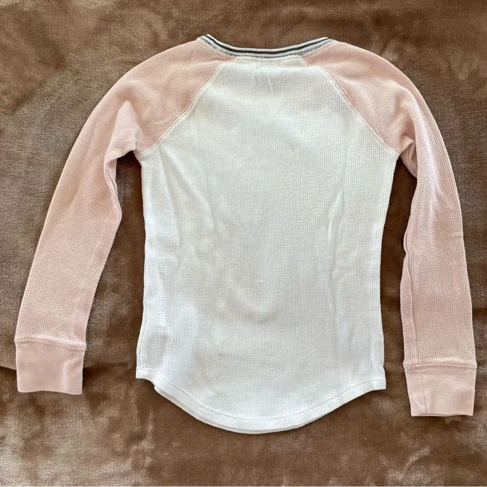Old Navy Girls White and Peach Raglan Shirt Cotton Size M/ 8